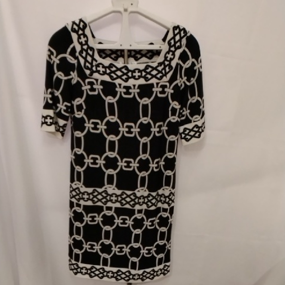 London Times Black and White Chain Mini Dress